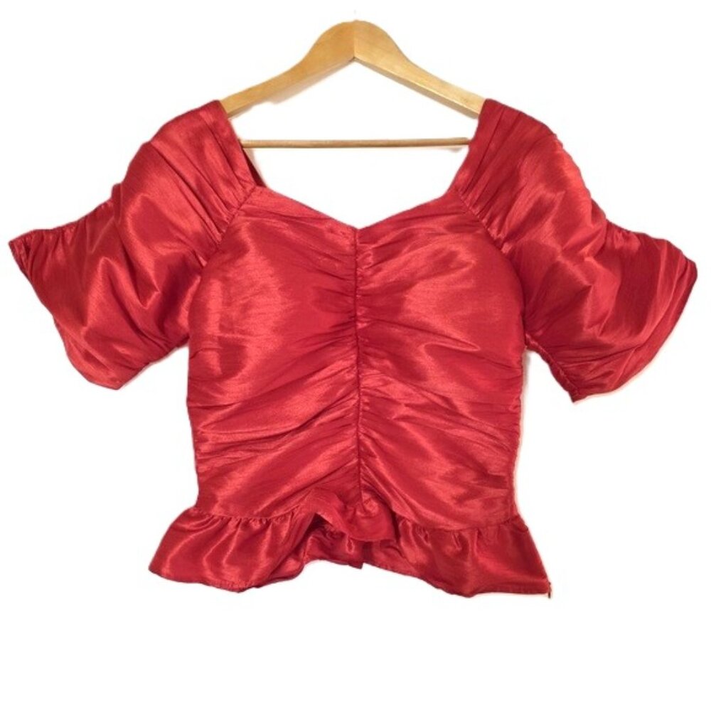 NWT RHODE MALENA SHIRRED RED TAFFETA TOP SIZE 4